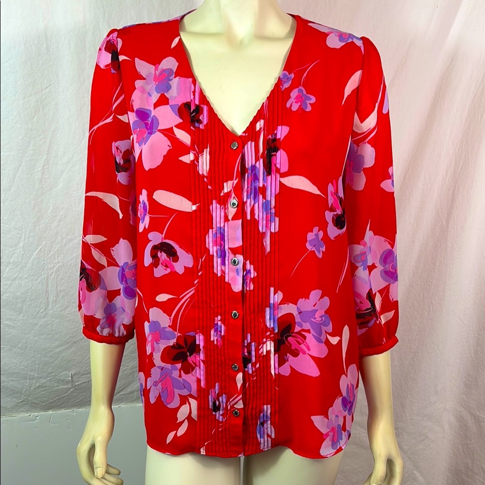 Calvin Klein red floral blouse, size M, NWT